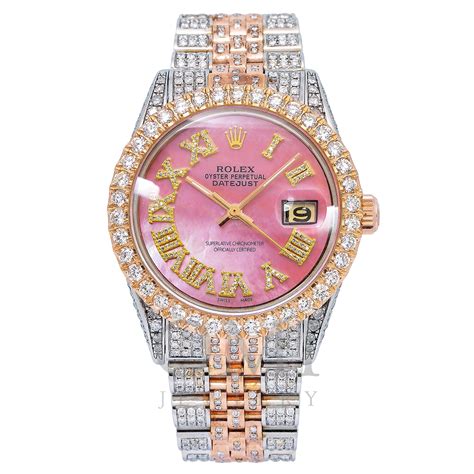 Ladies Rolex Datejust 16030 36mm Pink MOP Diamond Dial